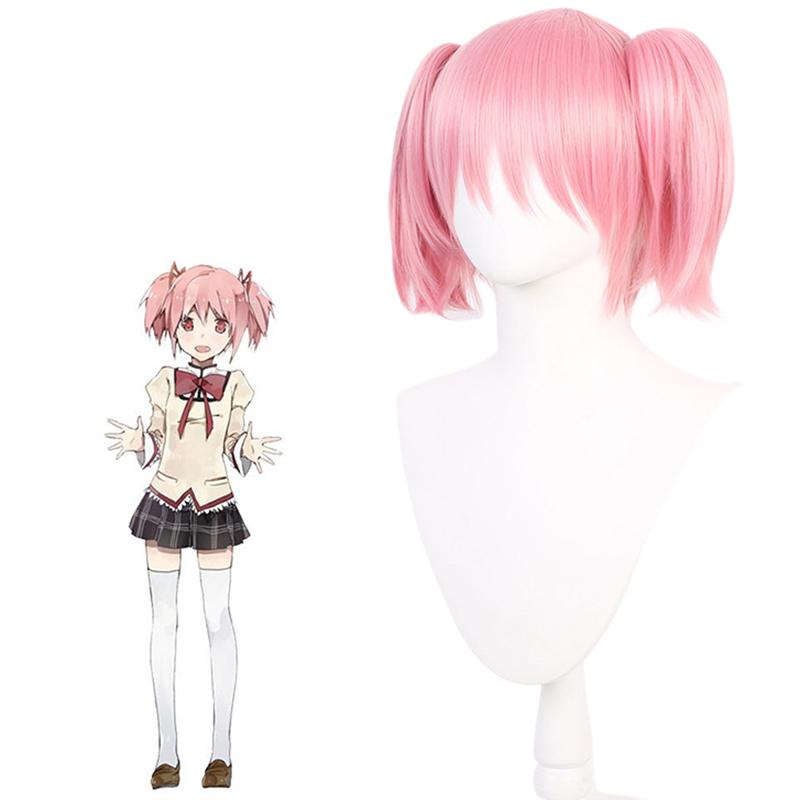 Madoka Kaname Cosplay Wig High Quality Pink Short Clip Ponytails Hair Party Anime Puella Magi Madoka Magica Cosplay Wigs