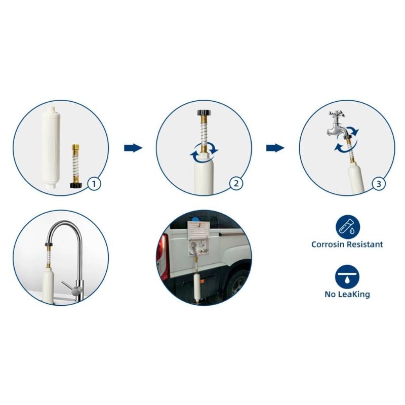 RV Marine Water Filter with Flexible Hose Protector Protects Against Bacterias Reduces Bad Taste Odors in Drinking Water