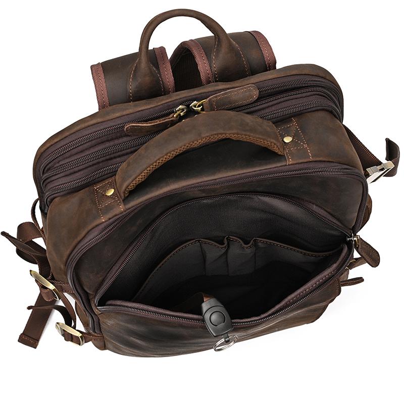 Business Male Backpack Leather Men's Bag Multifunctional Handbag Large Capacity Crazy Horse Leather Backpack