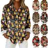 חולצה לנשים עם כפתור הדפס חולצה עם שרוול ארוך חולצה בסיסית צווארון חולצה רגילה