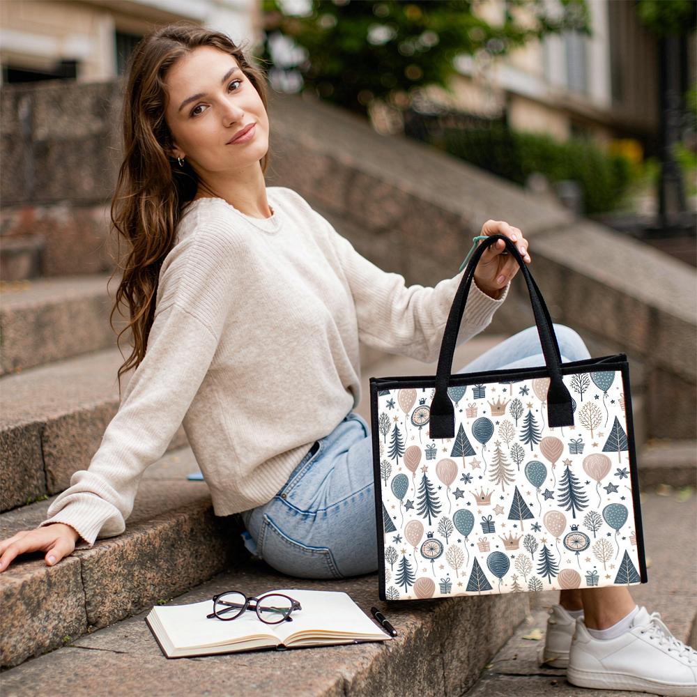 Winter Themed Tote Bag Fashion Casual Large Capacity Canvas Handbag for Daily Use