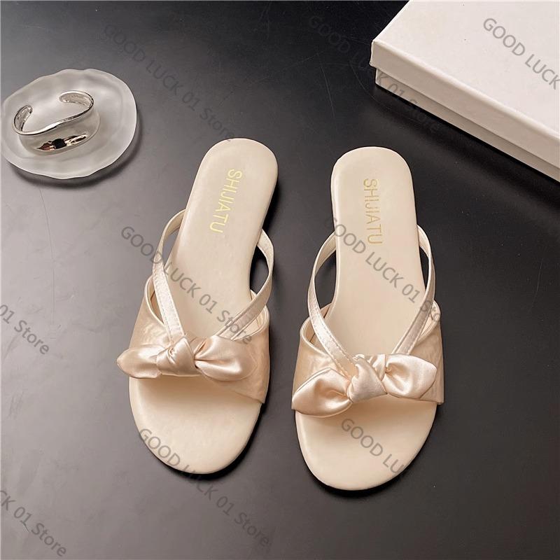 Fashion 2025 Fairy Sle Flat Bot Slippers Women's Outdoor Summer New Small Fraance  Knot Flat Heel Sandals Korean Version P...