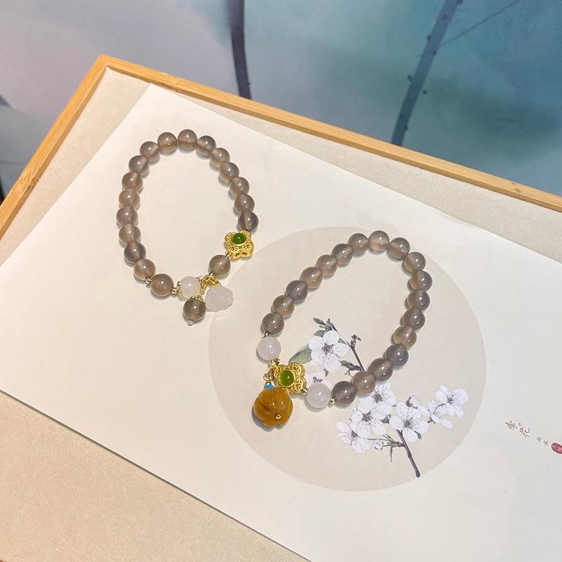 Guofeng Design Natural Agate Bracelet Diy Chalcedony Bracelet Antique Temperament Retro Hanfu Accessories