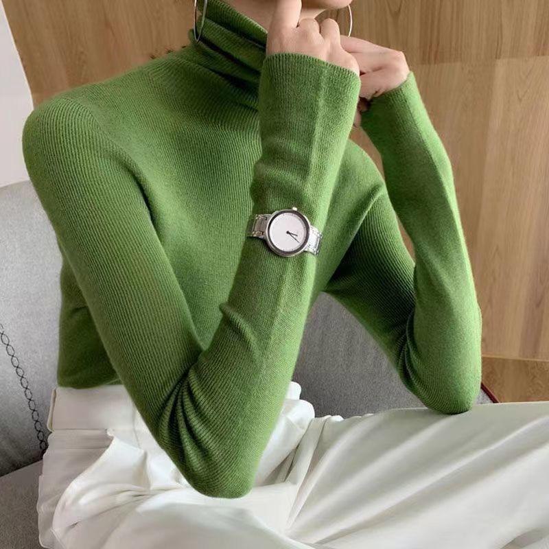 Женский свитер Slim Fit свитер универсальный для осени и зимы вязаный свитер с высоким воротом S лес зеленый 1727₽