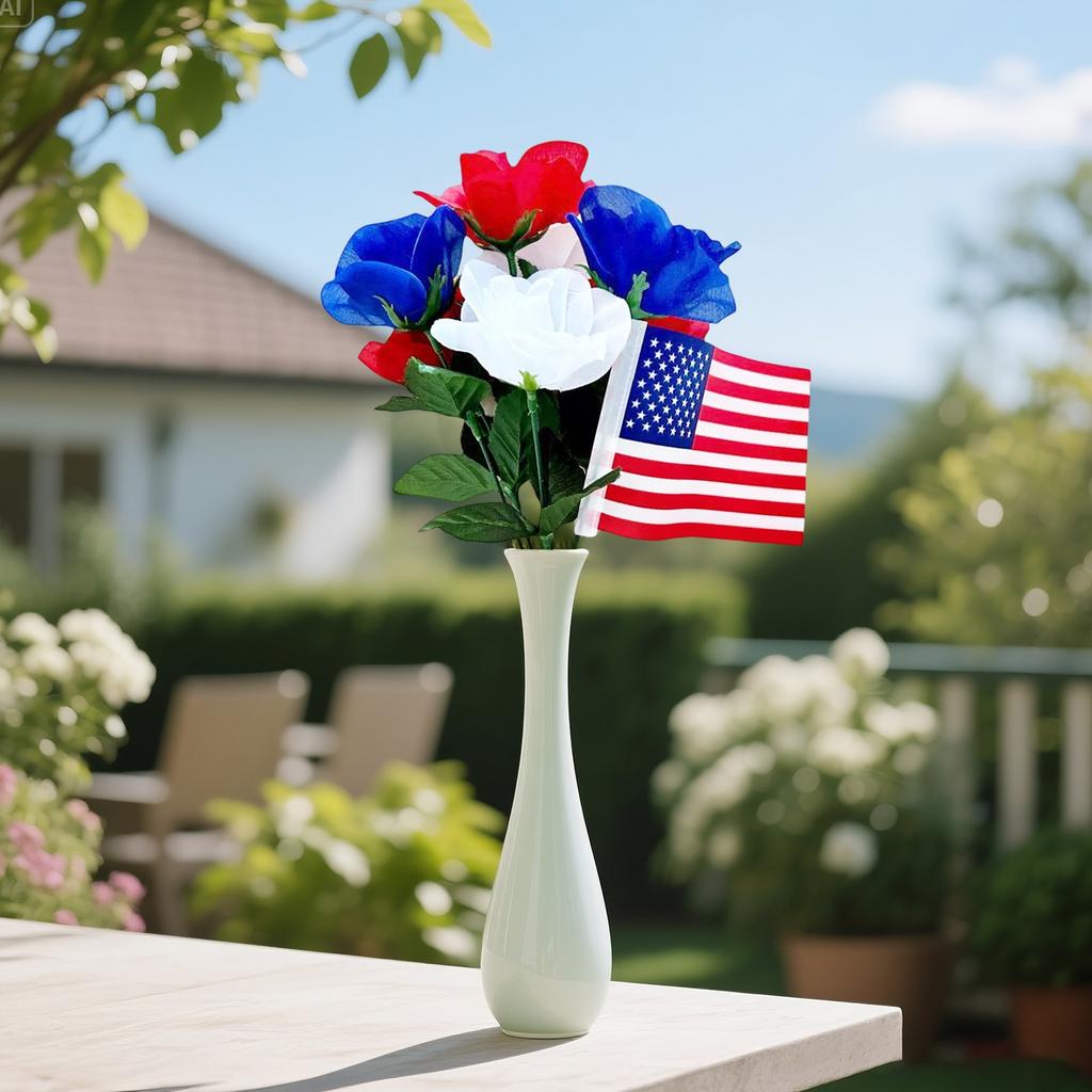 Tree Decoration Tricolor Artificial Flowers Patriotic Silk Rose Daisy And Decorative Independence Day