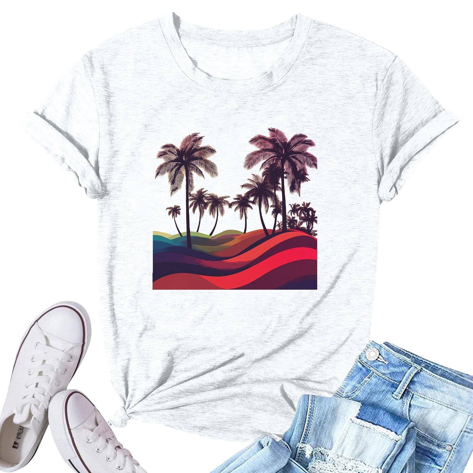 

Жіноча модна повсякденна плісирована кругла футболка з короткими рукавами з принтом XL білий