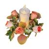 Artificial Rose Candle Ring Fake Rose Wreath with Maple Leaves Pillar Candle Wreath Table Centerpieces for Home Candlelight Dinner Wedding Party Decor