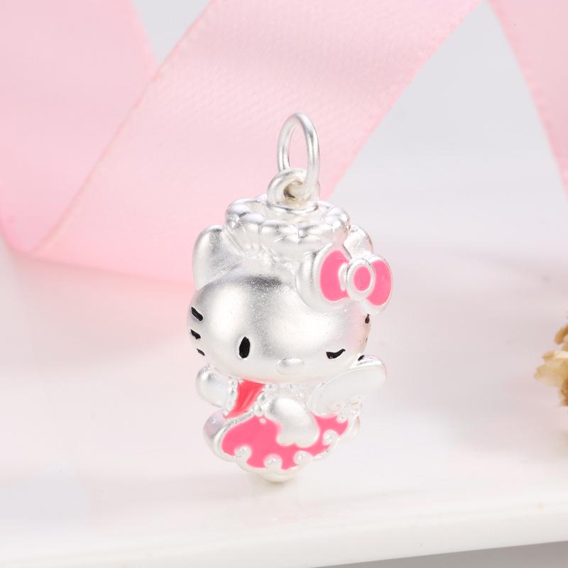 Sterling Silver Hello Kitty 3D Bow Pendant - Dancing Cat Jewelry Accessories