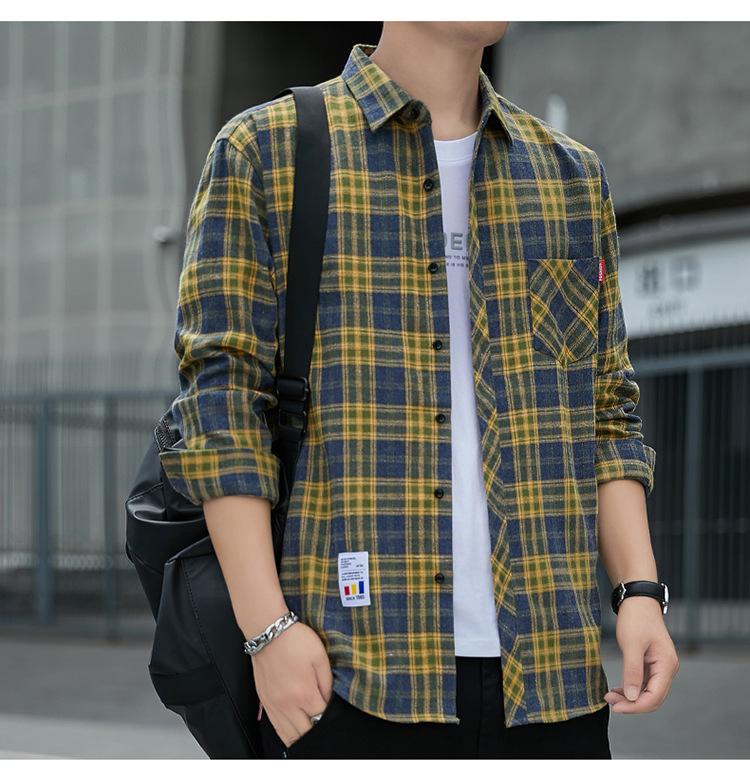 Unisex Retro Plaid Color Block Loose Casual Shirt - Spring/Autumn