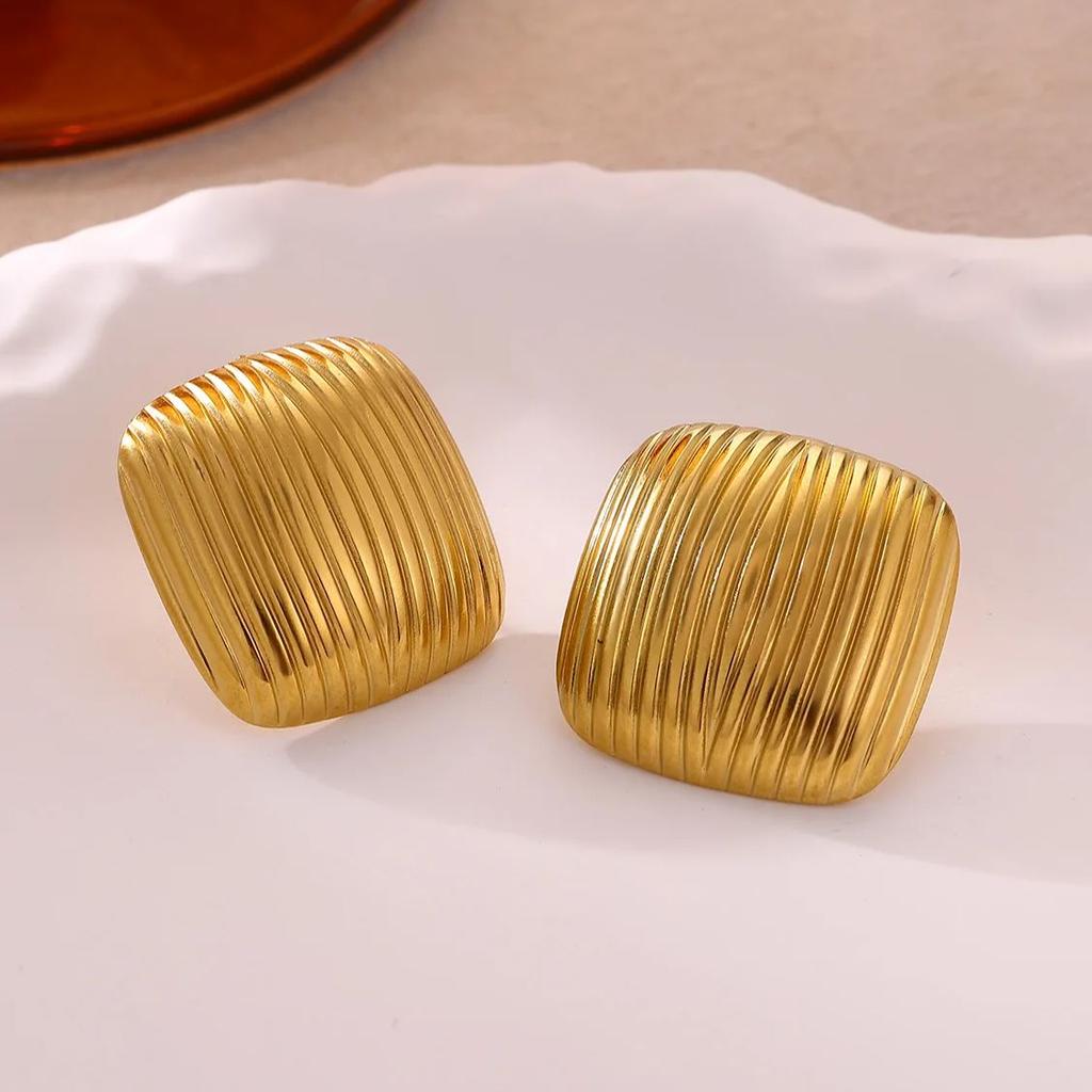 Minimalist Square Textured Striped Stud Earrings for Women Gold Color Stainless Steel Square Earring Trendy Christmas Jewelry