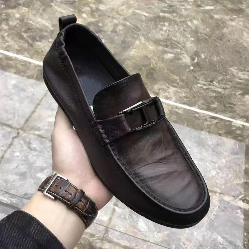 2025 Autumn New Men's Shoes Leather Beanie Shoes Soft Sole Comfortable Breathable Casual Loafers One Pedal Driving Shoes