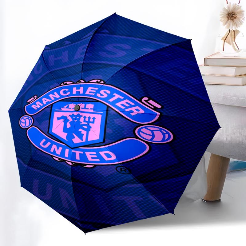 1pz Ombrello Automatico Robusto a 8 Stecche, Ombrello Manchester United Manchester City, Stampato Digitalmente, Ombrello Pieghevole per Uso Esterno in Movimento