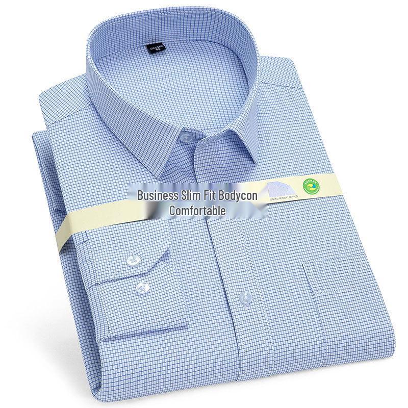 Męska koszula z długim rękawem Golden Shield w białe paski, o luźnym kroju, biznesowa, formalna, zapinana na guziki