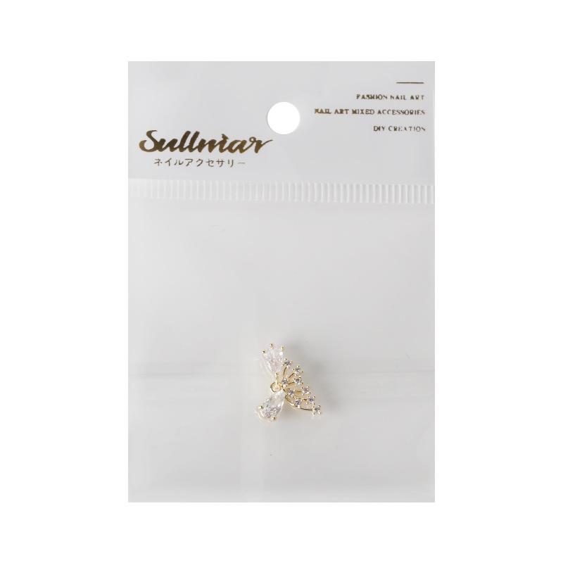 Butterfly Zircon Nail Art Jewelry: Pearl, Ribbon, Gold & Silver Pendant