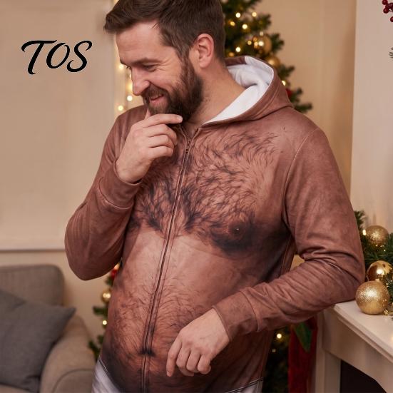 Creative Costumes for Drag Events Funny Dad Bod Jumpsuit, Ugly Christmas One-Piece 3D Printed Hoodie Comfortable Loungewear Parties Romper Men,
