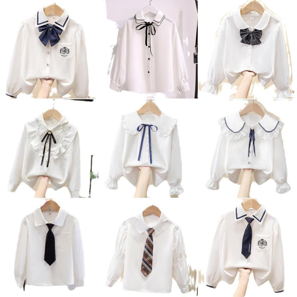 Girls' Long Sleeve White Shirt - Fashionable Korean Style for Children, Ideal for Spring and Autumn, Suitable for School Uniforms