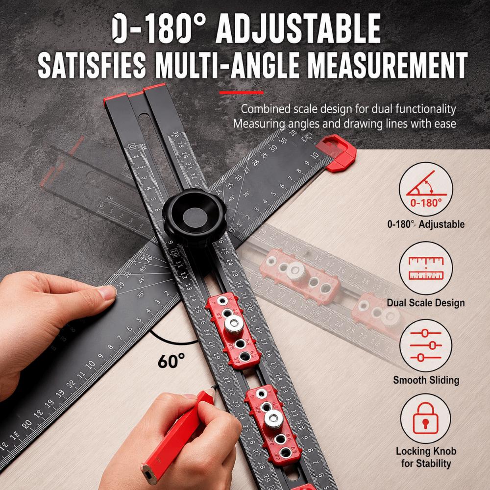 T-shaped Marking Gauge 3-in-1 Woodworking Tool Wide Range Drilling Ruler Furniture Craft