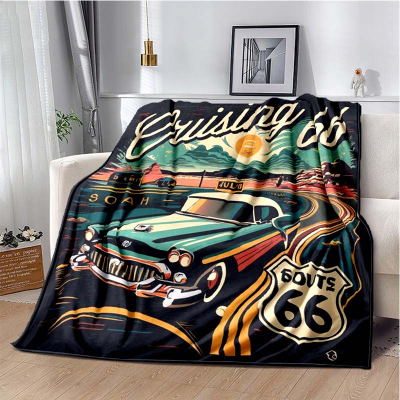 HD Vintage Route 66 Americká Historická Mateřská Silnice Tištěnádeka Domácí Extra Velká Měkká Potah na Rozkládací Pohovku Cestovnídeka Dárek