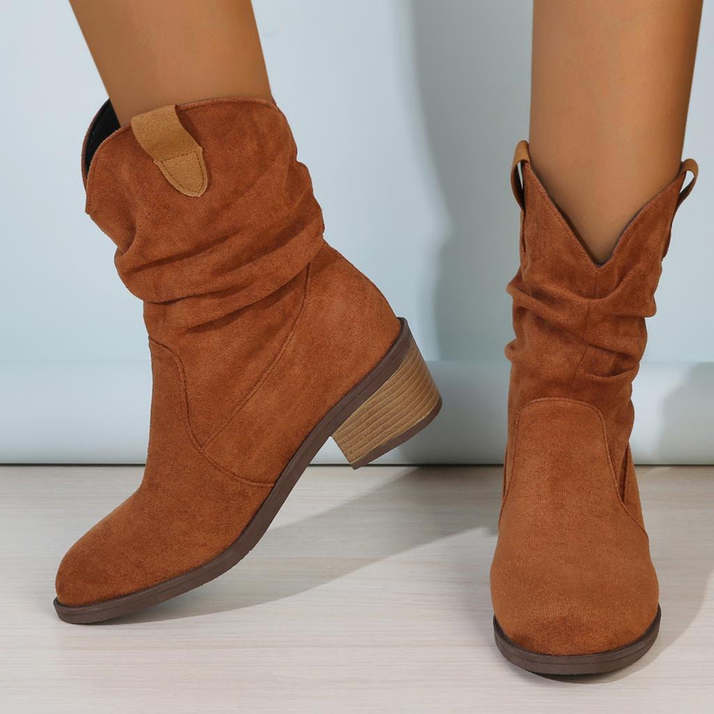 Fashion Women's Pleated Mid-heeled Ankle Boots for Women Autumn/winter Pointed Square Heel Design Comfortable Women's Boots Sizes 36-43