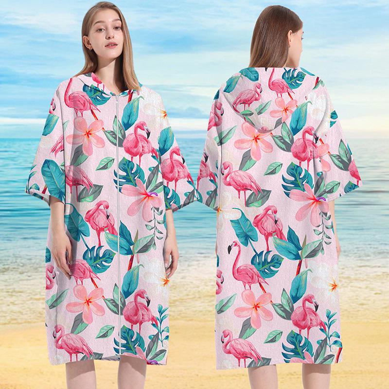 Microfiber Quick-Dry Hooded Beach Poncho Bathrobe for Adults