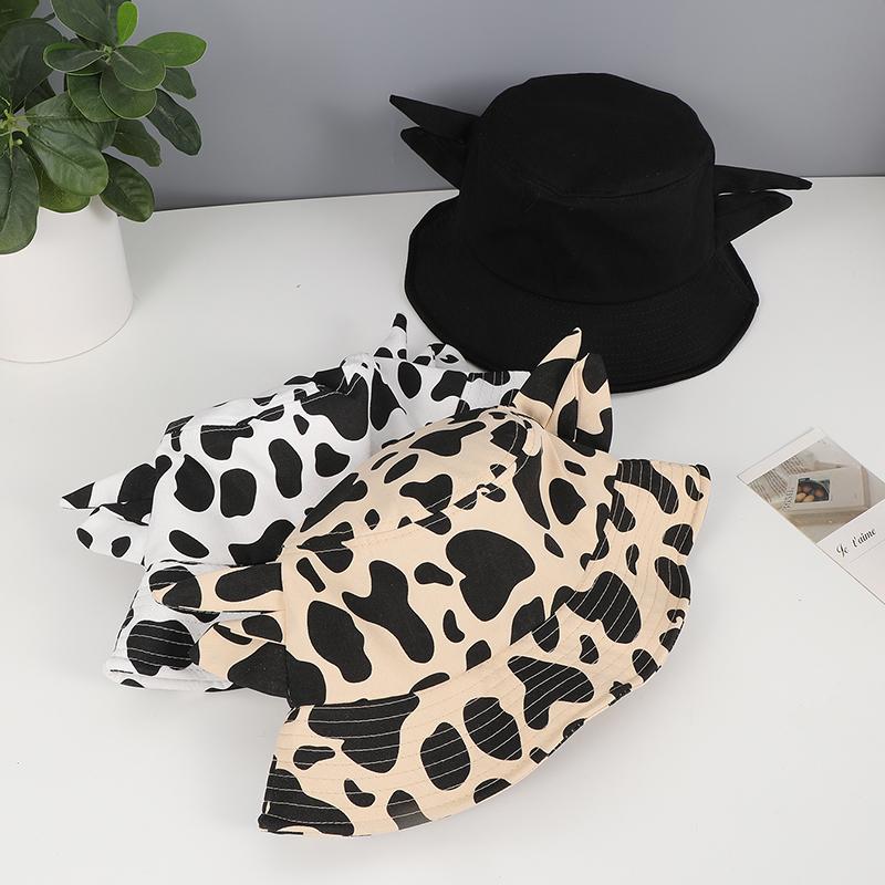Vintage fashion cow print horn fisherman hat suitable for ladies stage show leisure travel photo