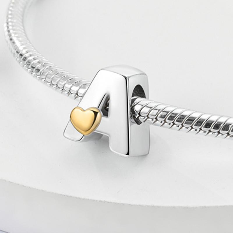 Original A-Z Alphabet Charms Bead 925 Silver 26 Letters CZ Zircon Heart Love Charm Fit Bracelet Bangle Jewelry Making
