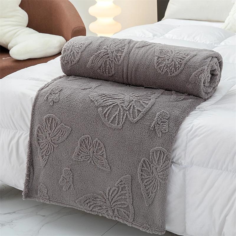 Luxurious Chiffon Butterfly Jacquard Throw Blanket Velvet Nap Blanket Office Shawl Comfortable Blanket Warm Sofa Blankets for Bed Quilt