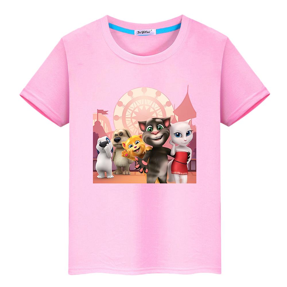 t shirt for kids boy 10year Talking tom cat Print 100%Cotton Short Kawaii Tops anime Tees pride tshirt y2k one piece girl clothe