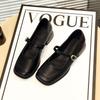 Solid color square head thick heel single shoes elegant style low heel one-word buckle foreign trade 2025 retro Mary Jane women's shoes