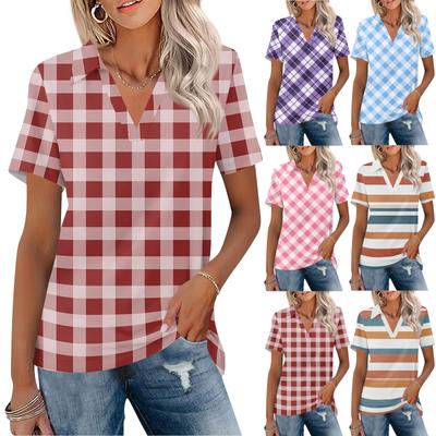 Women's Fashion Casual Lapel Short Sleeve Color Shirt Women's Up Tops