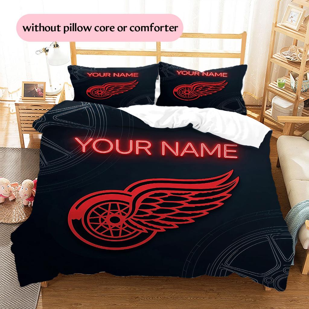 Custom Name,Detroit Red Wings Pattern Bedding Home Decoration Birthday Gift ( 1 Duvet Cover + 2 Pillowcase, Without Core),fan Merchandise.
