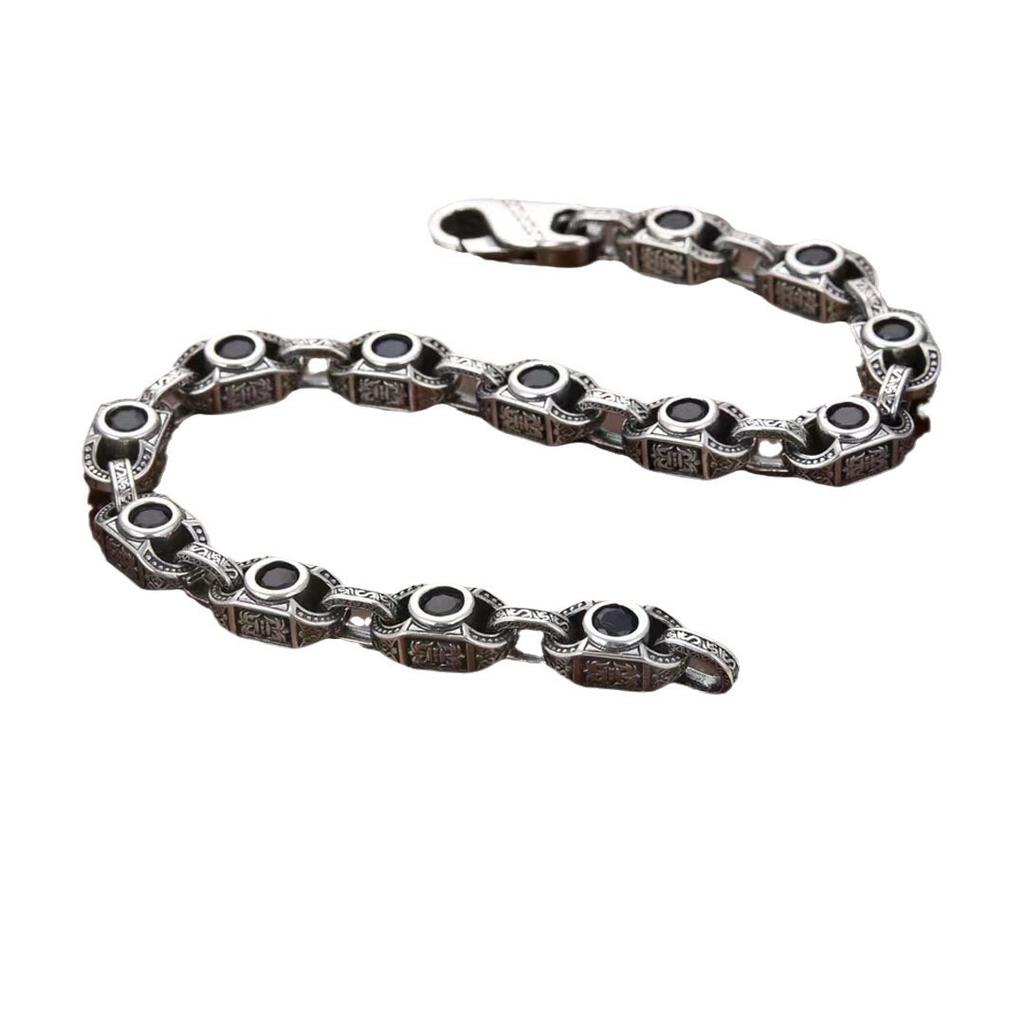 2024New Heavy-duty Rattan Pattern Bracelet, Vintage Men's Personalized Court Style, Three-dimensional Square Chain with Diamond Inlay