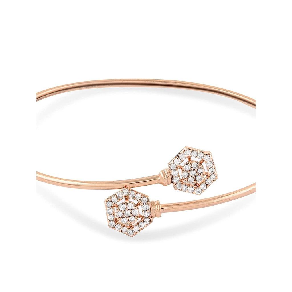 ZAVERI PEARLS Set of 2 Rose Gold Contemporary Cubic Zirconia Brass Kada Style Bracelet For Women-