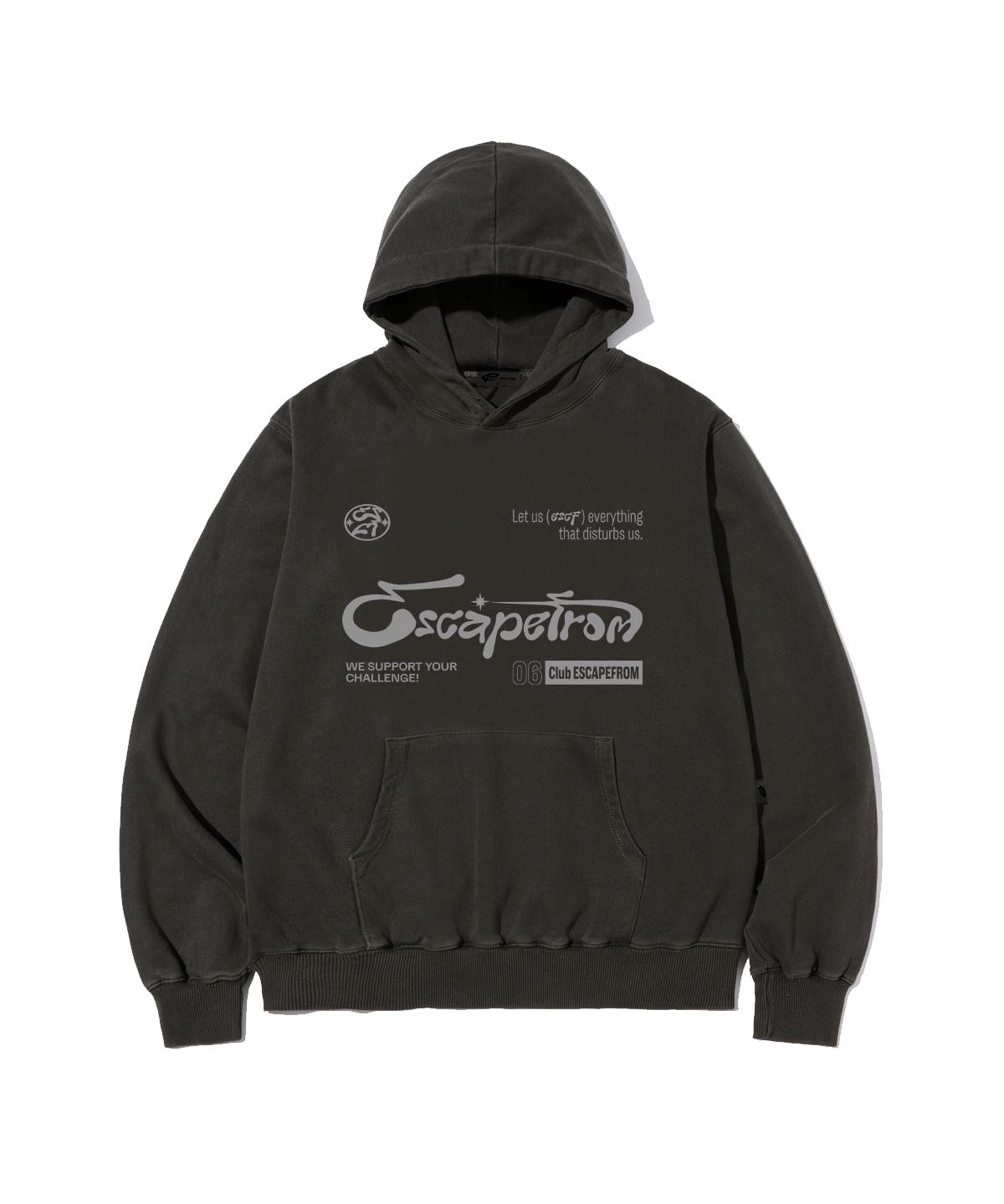 Escape From Challenge Symbol Print Pigment Hoodie Charcoal M