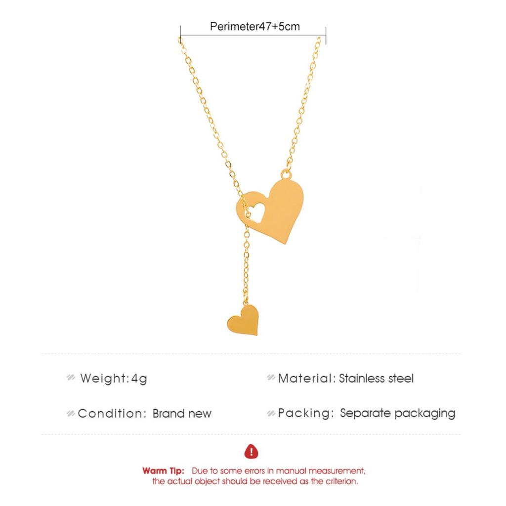 Double Heart Lariat Necklace Silver Tone Cutout Heart Pendant Y Shaped Chain for Women