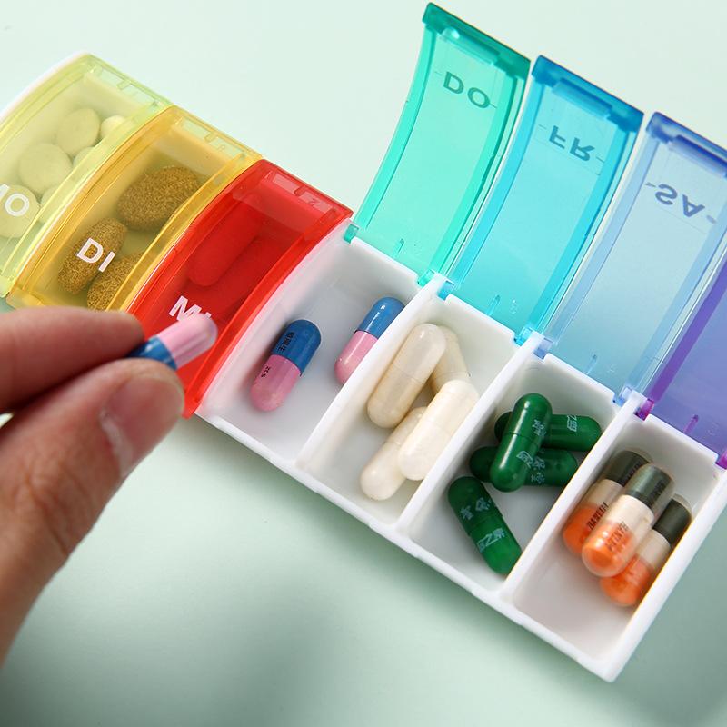 Portable 7-Grid Weekly Pill Organizer for Health Supplements and Tablets