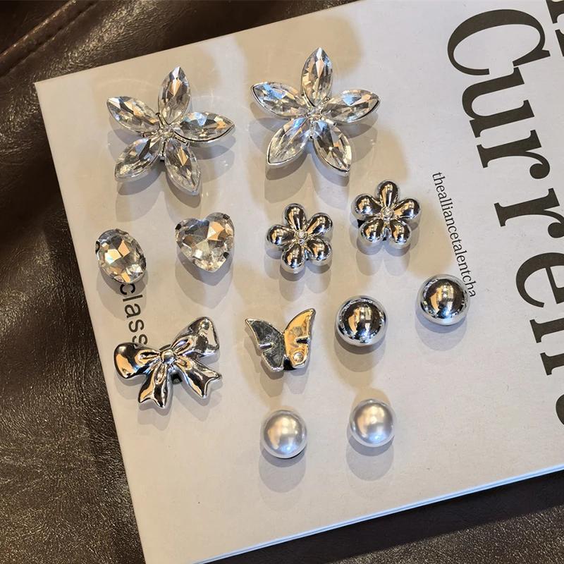 12pcs Luxury Crystal Shoe Charm Set for Ballet Flat Clogs Summer 2026 Removable Silver Rhinestone Garden Shoes Accessories Gift
