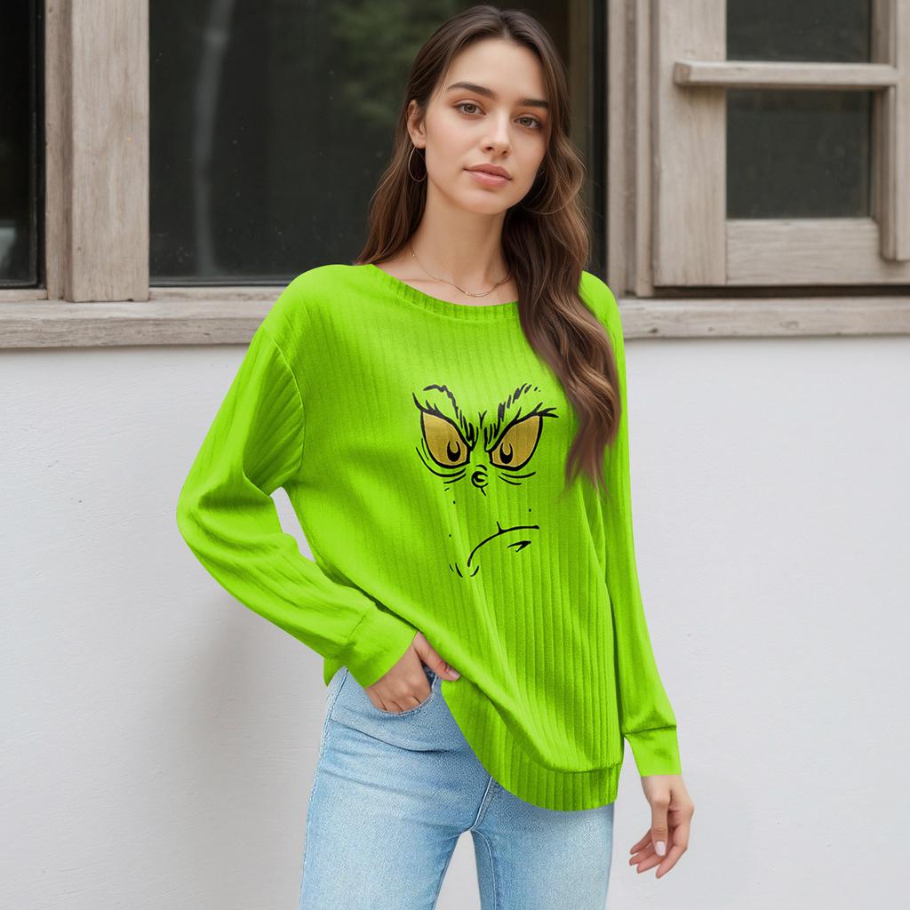 Women's Printed Lightweight Brushed-Cotton Round Neck Top