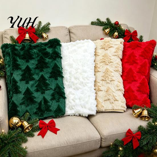Cozy Winter Festive Pillow Cover Christmas Throw Cover, 18x18 Inch Plush Cushion 3D Snowman Themed Covers Reindeer Pattern, Case for Holiday Home Sofa