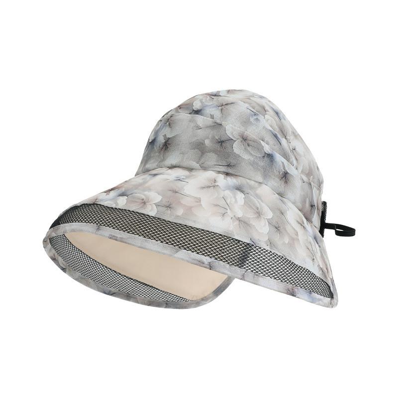 

Water Ink Floral Sun Hat With Large Brim And Adjustable Fit For Travel And Beach бежевий