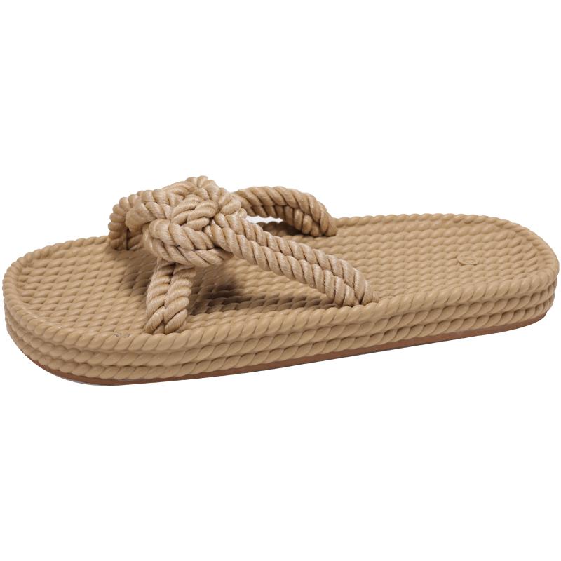 

Flip Slippers Women s Outside Round Toe Open Toe Cutout Breathable Soft Sole Non-slip Flats 40 бежевий