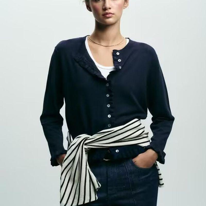 ZA New arrival women's clothing ZR Fashion wind Export Fashion laminated decorative round neck Long sleeves Knitting Outwear 3433100