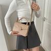 Elegant Pu Leather Small Square Bag Lock Clasp Trendy Handheld Tote For Women 2023
