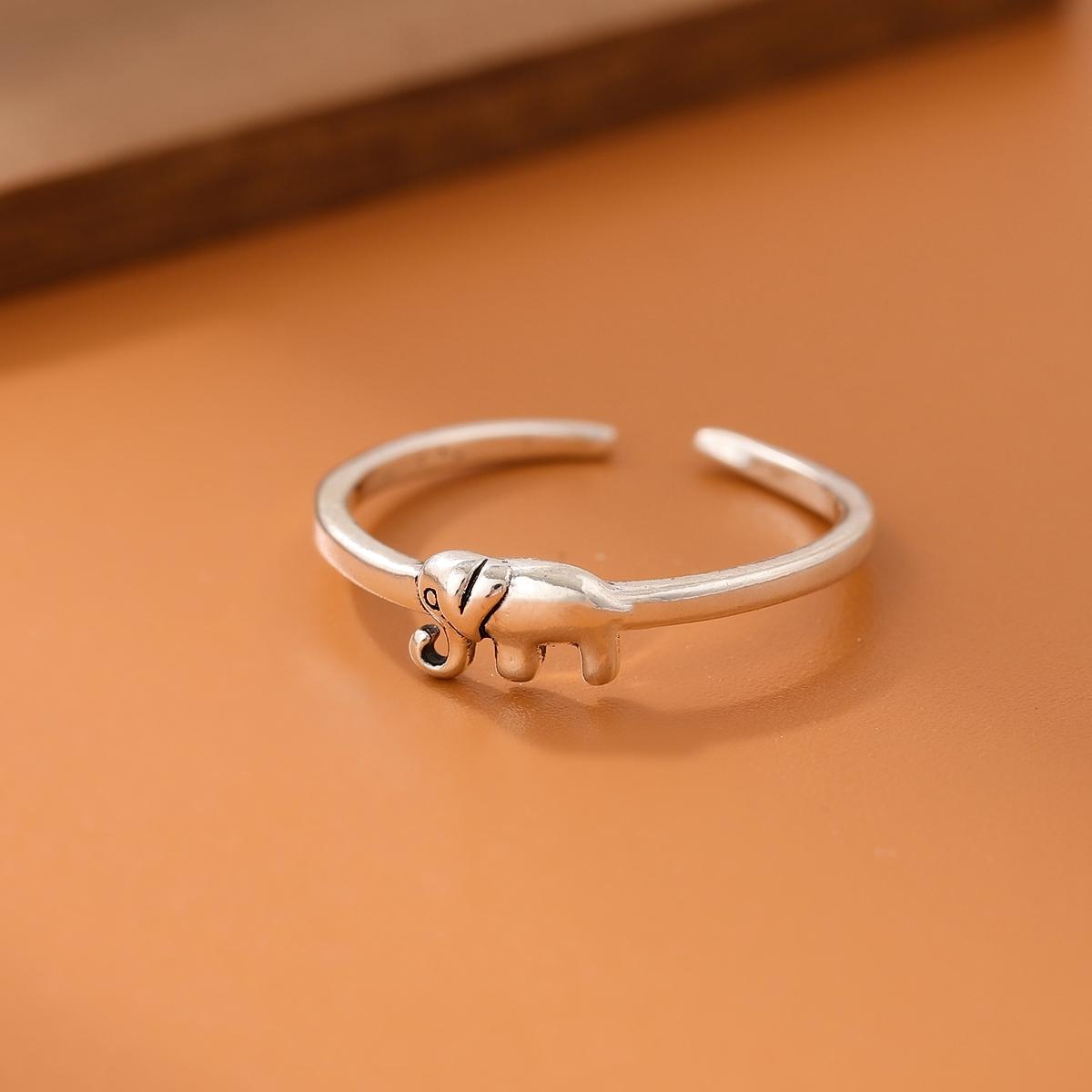 New Retro Distressed Luck Baby Elephant 925 Sterling Silver Jewelry Ethnic Style Transfer Auspicious Animal Opening Rings  R132 серебряный