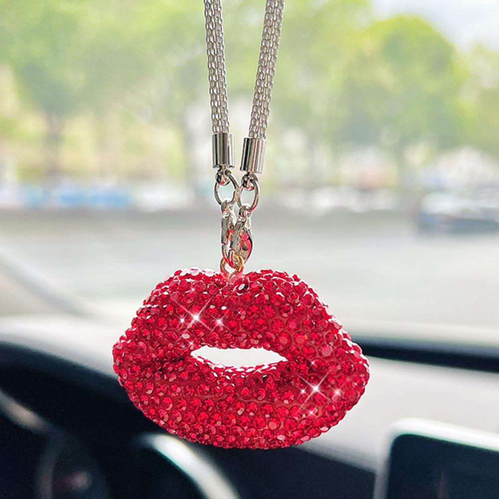 Rearview Mirror Pendant Sparkling Rhinestone Lip-shaped Car Rearview Mirror Charm Ornament Elegant Hanging Pendant for Car Rear
