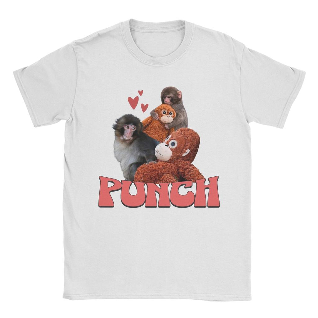 Men Women Printed Team Punch Punch the Monkey Baby Monkey Holding Plush Toy Tee T Shirt Pure Cotton Tshirts Clothes