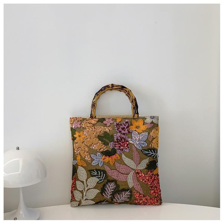 2025 Artistic Chinese-Style Women's Bamboo-Linen Handbag: Fashionable, Large-Capacity Floral Tote
