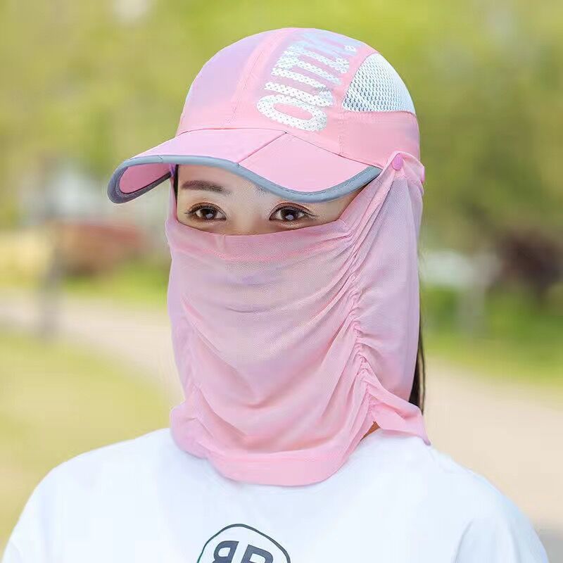 Cycling Sun Hat with Face Neck Cover for Women Men Fishing Mask UV Protection Cap Ponytail Quick Dry Summer Foldable Outdoor Hat