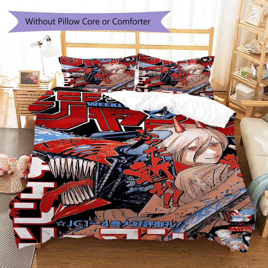 Chainsaw Man Pattern Bedding,Quilt Set Quilt Cover Pillowcase Home Birthday Gift (1 * duvet cover + 2 * pillowcase, without core)