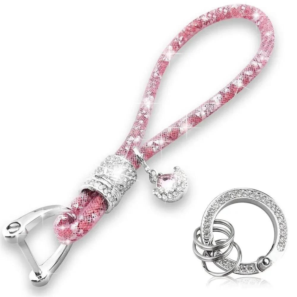 Crystal Car Keychain For Women Key Chain Accessories With Rhinestones Keyring Short Rope Christmas Gifts Jewelry Accessories New